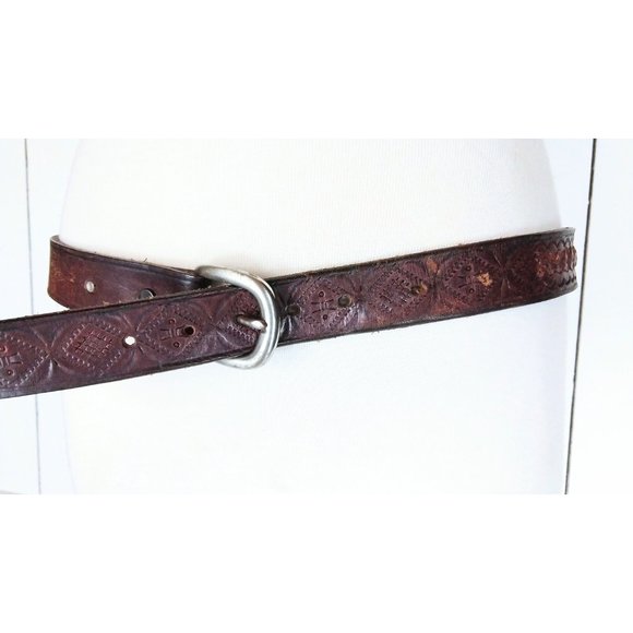 Vintage tooled braided distressed leather western belt - Picture 2 of 5